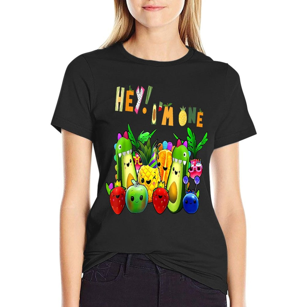 Hey Im One First Birthday One Year Old Fruit Matching  Easy-care T-Shirt