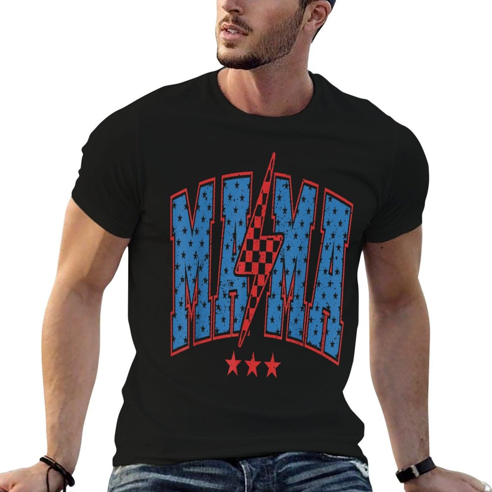 American Mama And Mini 4th of July , Mama Lignting Bolt  Wrinkle-resistant T-Shirt
