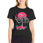 Thirsty Skeleton Flamingo Animal Tropical Bird Halloween  Graphic-printed T-Shirt