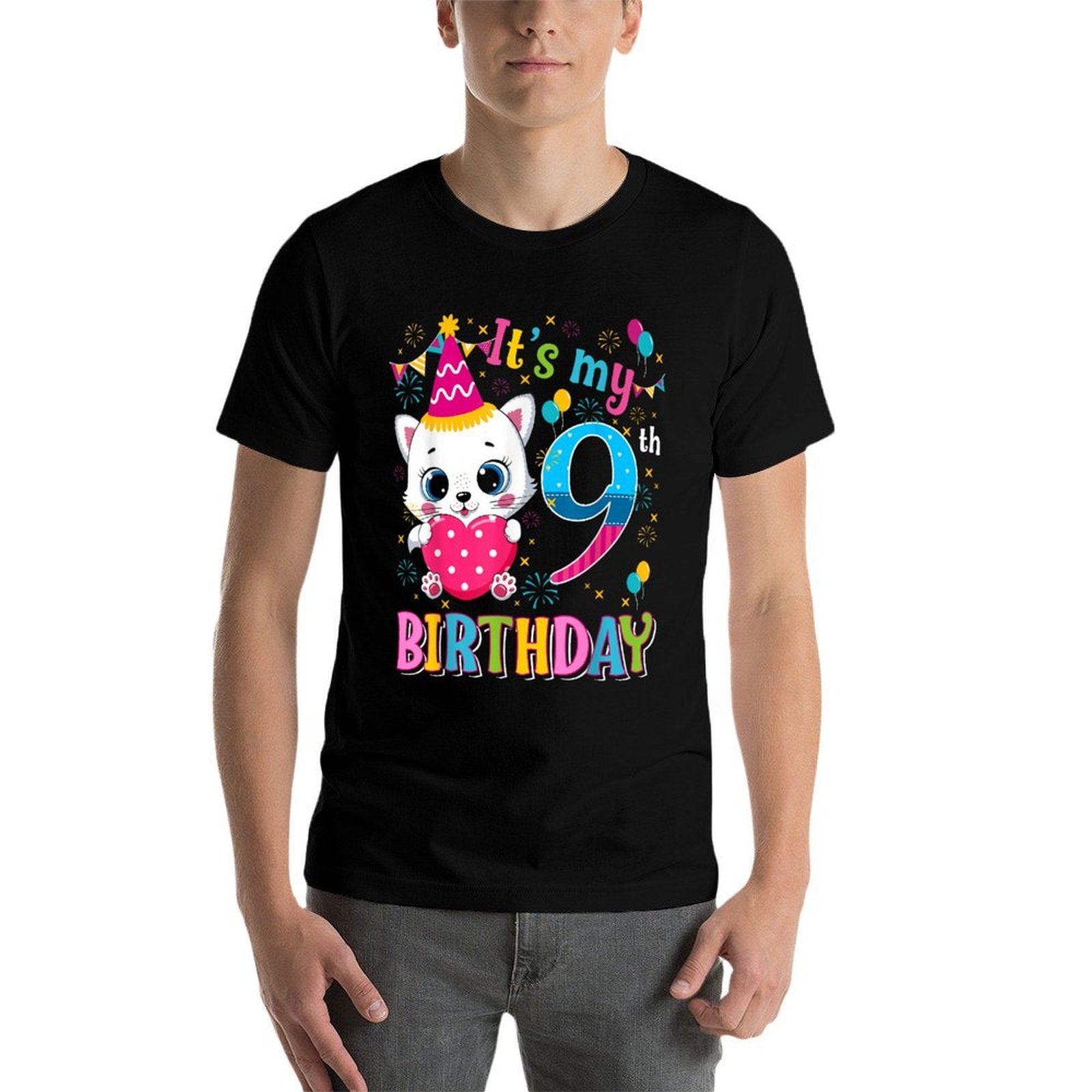 9th Birthday Cat Girls Kitten Birthday Girl 9 Year OLD  Eco-friendly Material T-Shirt