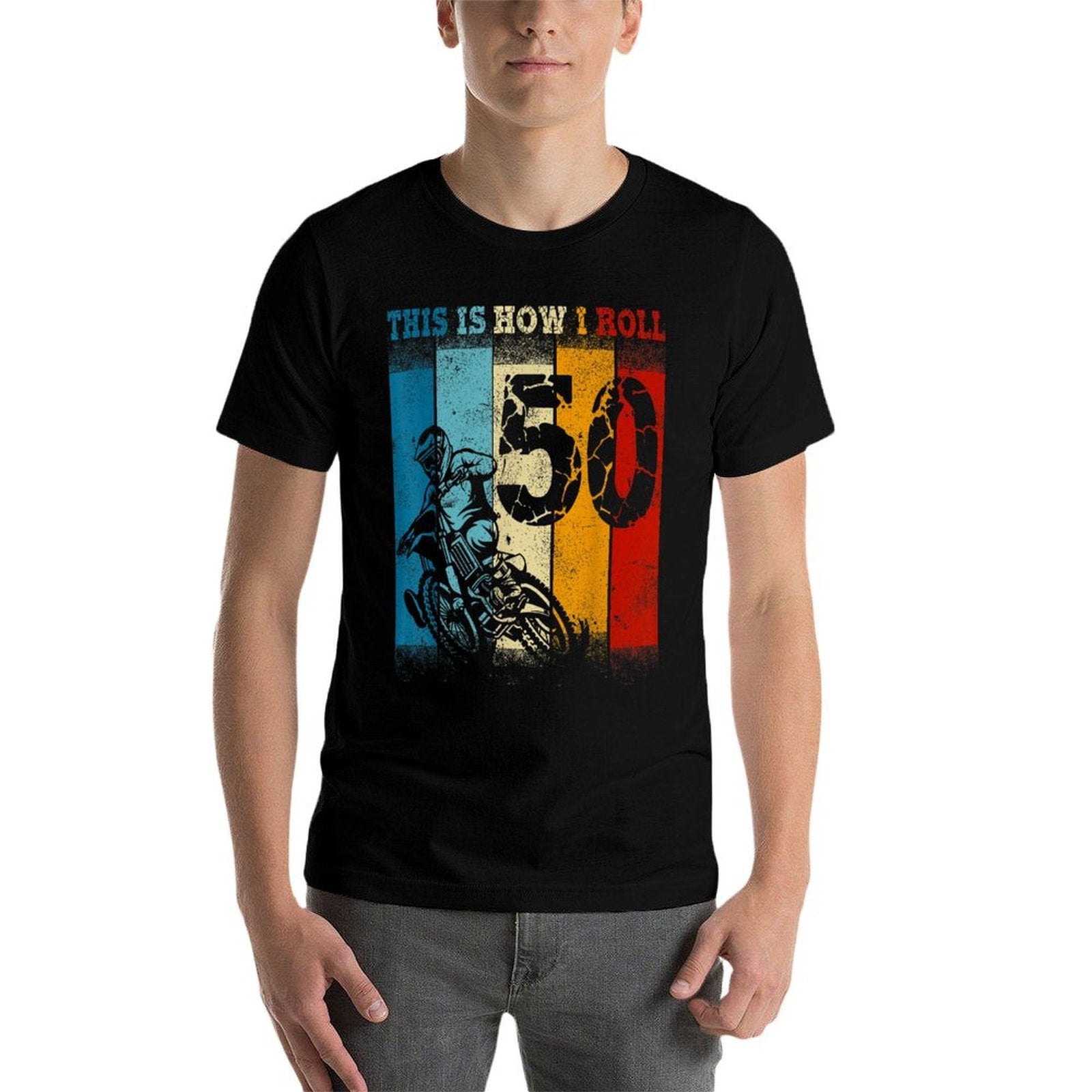 50th Birthday Motocross Dirt Bike 50Year Old B-Day Boy  Polyester Blend T-Shirt