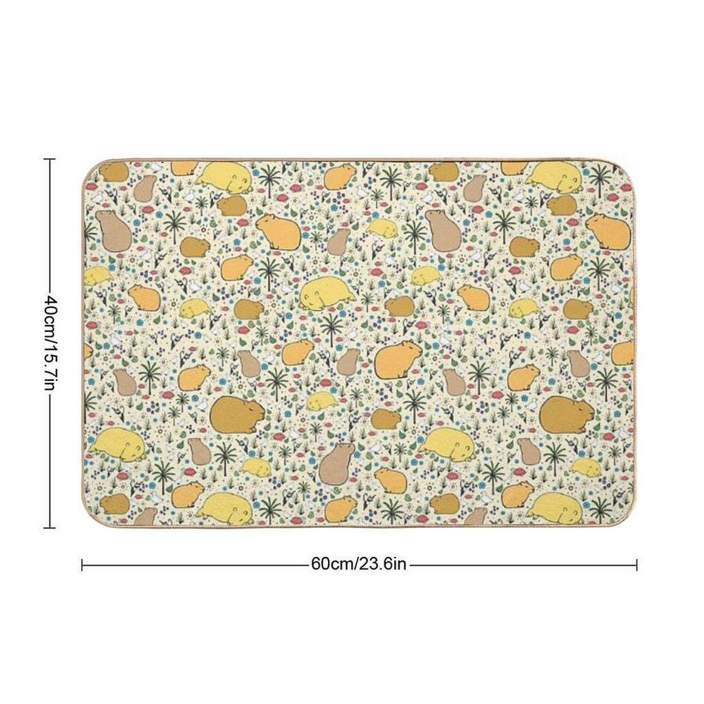 Capybaras in Gold  Easy To Clean Bath Mat