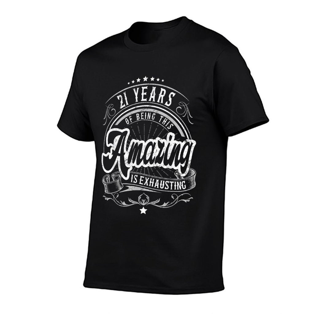 21 Yr Old Amazing Exhausting Funny 21st Birthday Gifts  Rolled Sleeves T-Shirt