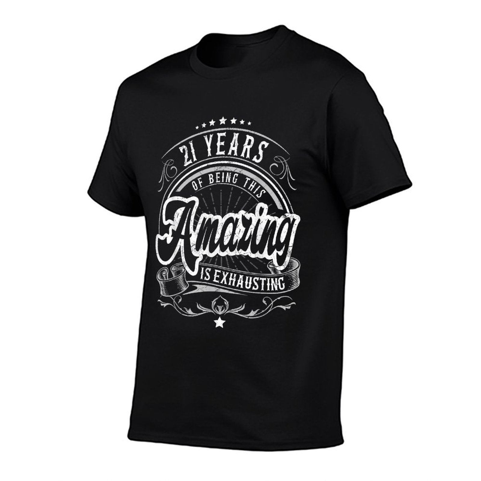 21 Yr Old Amazing Exhausting Funny 21st Birthday Gifts  Rolled Sleeves T-Shirt