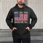 USA FLAG UNITED WE STAND DIVIDED WE FALL AMERICAN PATRIOT Machine Washable Hoodie