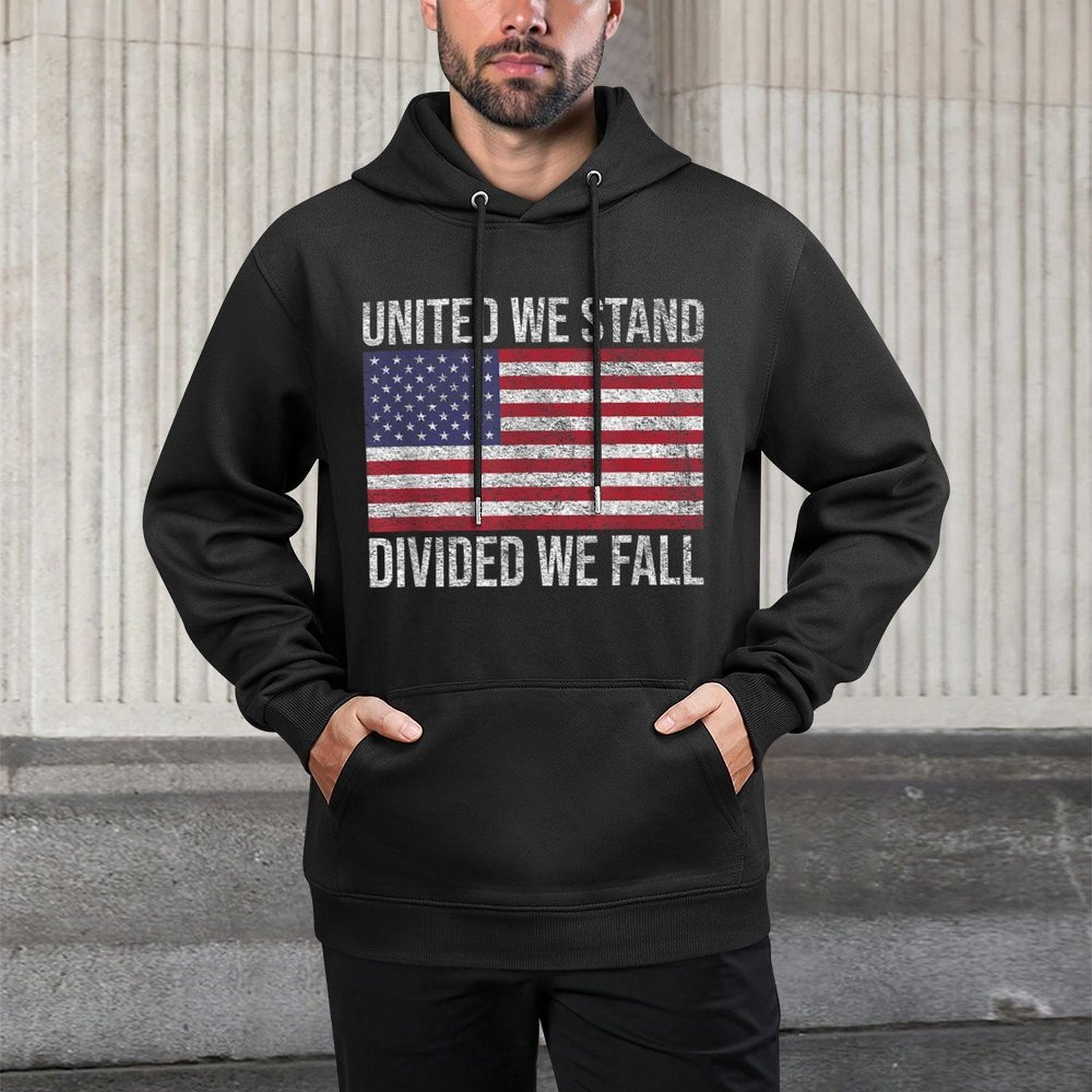 USA FLAG UNITED WE STAND DIVIDED WE FALL AMERICAN PATRIOT Machine Washable Hoodie