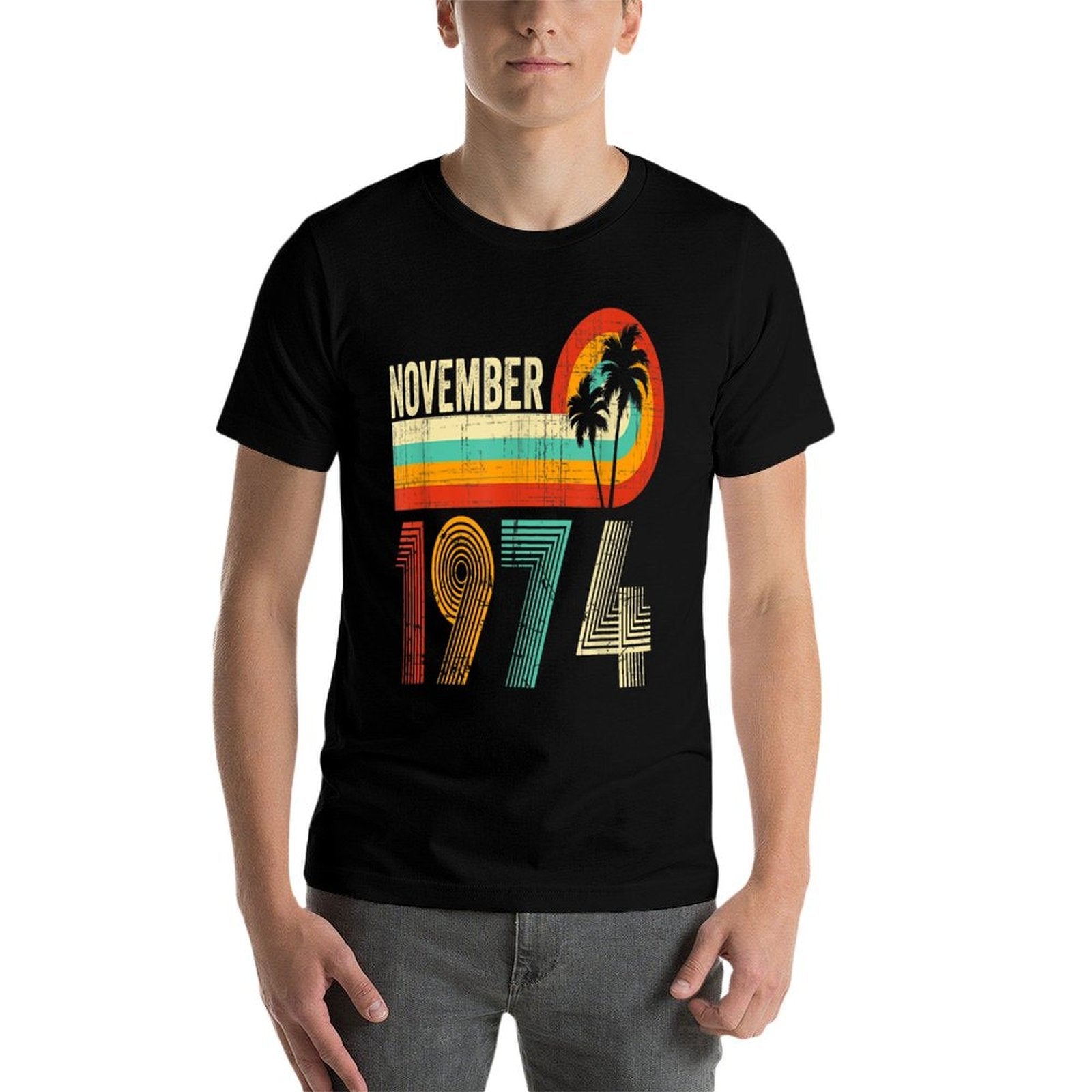 50 Year Old Vintage November 1974 Palm Tree 50th Birthday  Summer-ready Fabric T-Shirt