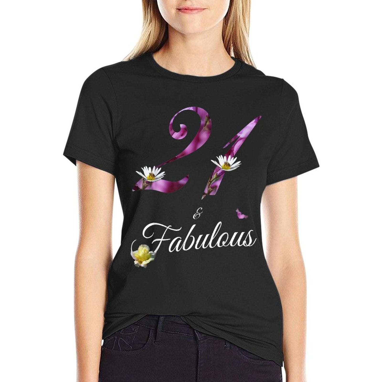21 & Fabulous 21 Year Old Floral 2001 21st Birthday Gift  Eco-friendly Material T-Shirt