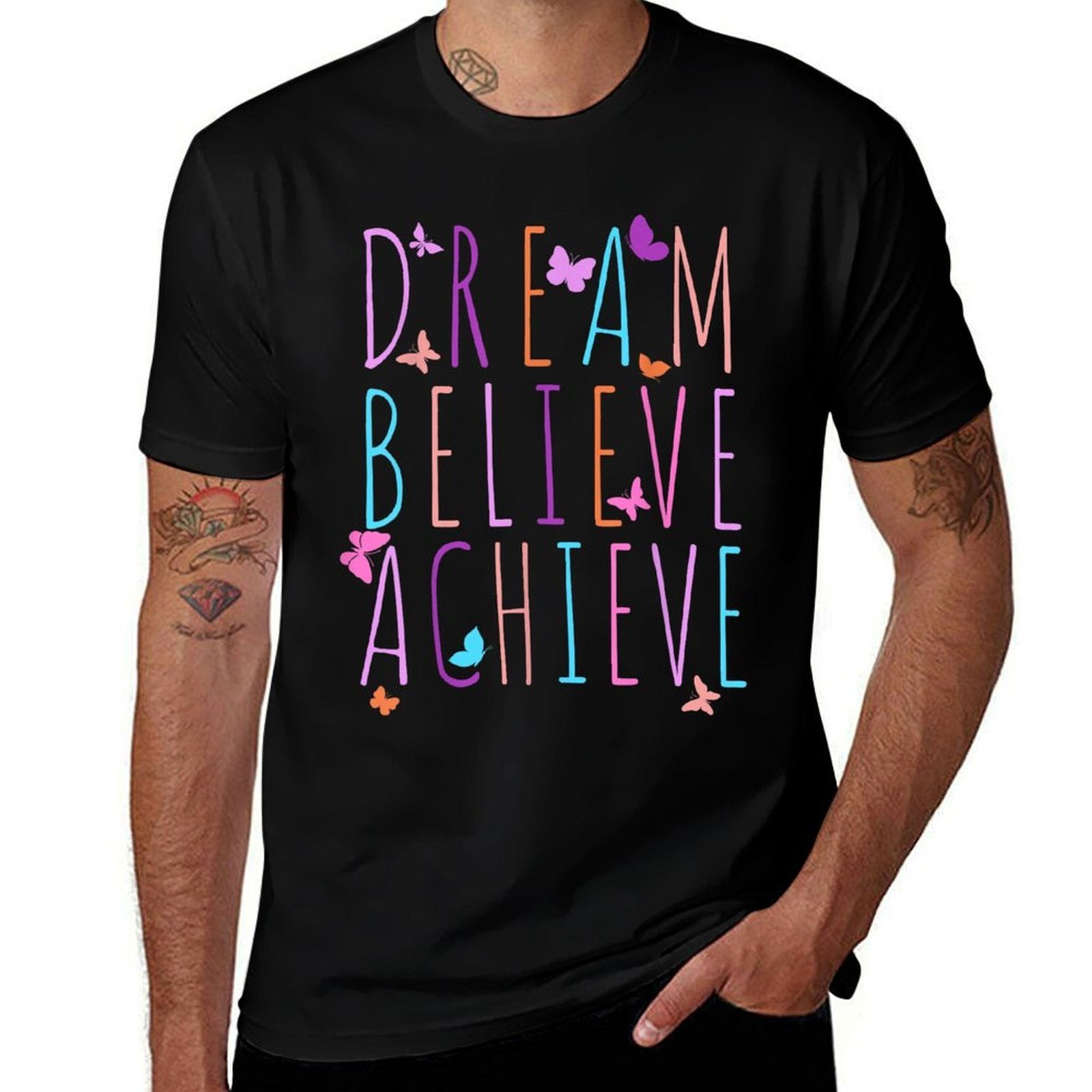 Affirmation for Girls Butterfly Dream Believe Achieve Comfortable T-Shirt