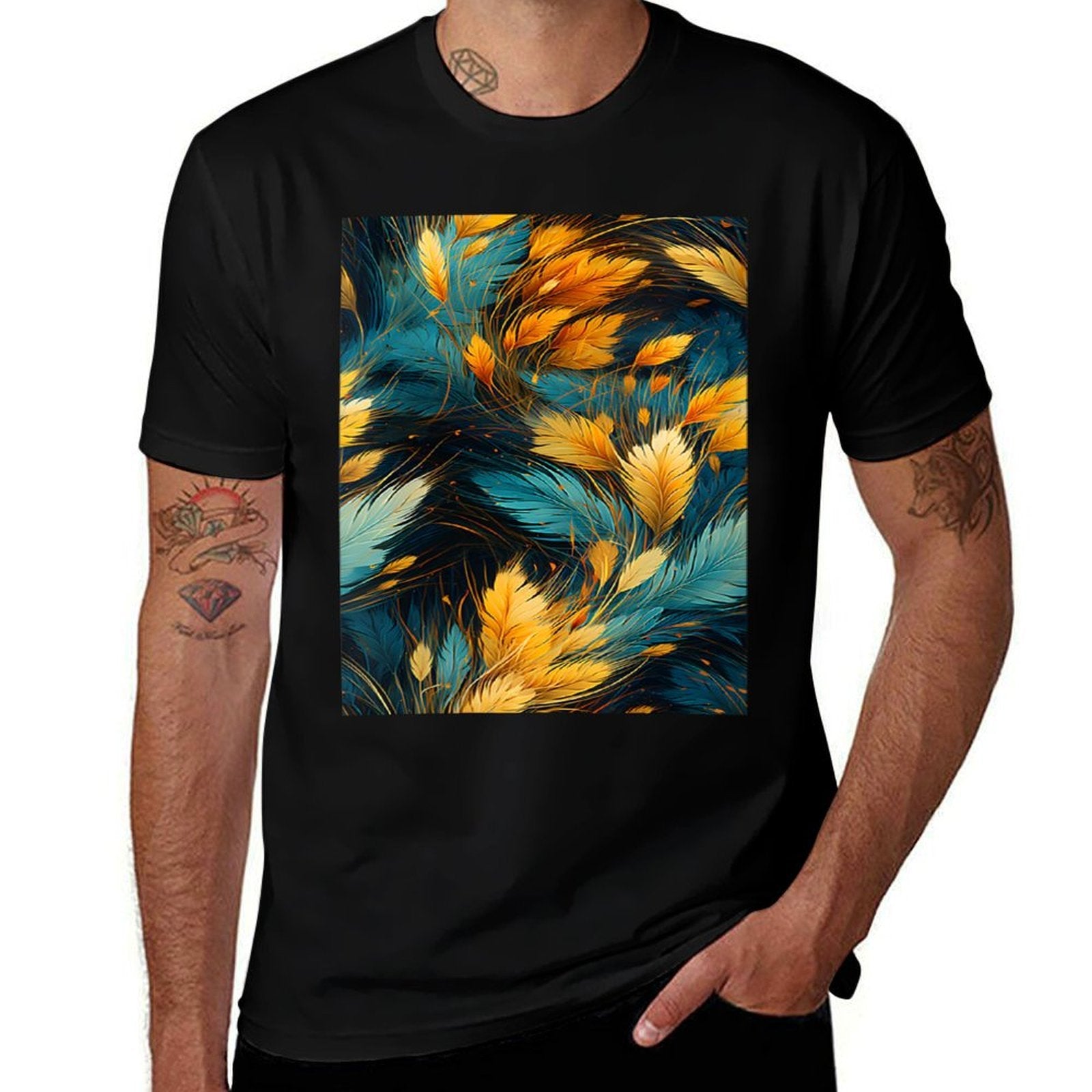 Abstract Art Vintage Feathers Pattern Warm Colors  Tagless Design T-Shirt