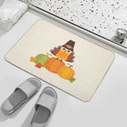 Thanksgiving Owl in Turkey Costume on Pumpkins  Absorbent Bath Mat