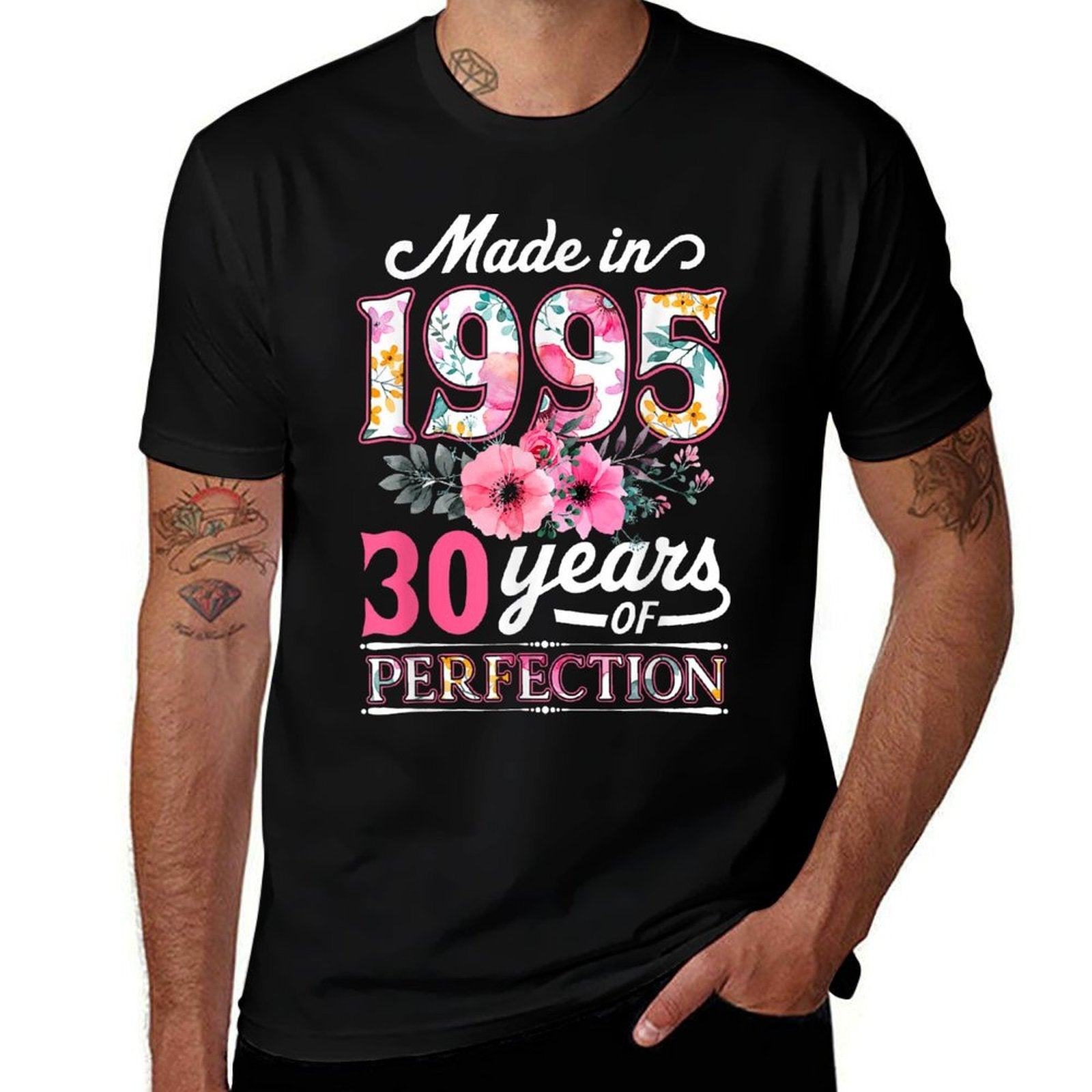 30 Year Old Made In 1995 Floral Flower 30th Birthday Womens  Heathered Texture T-Shirt