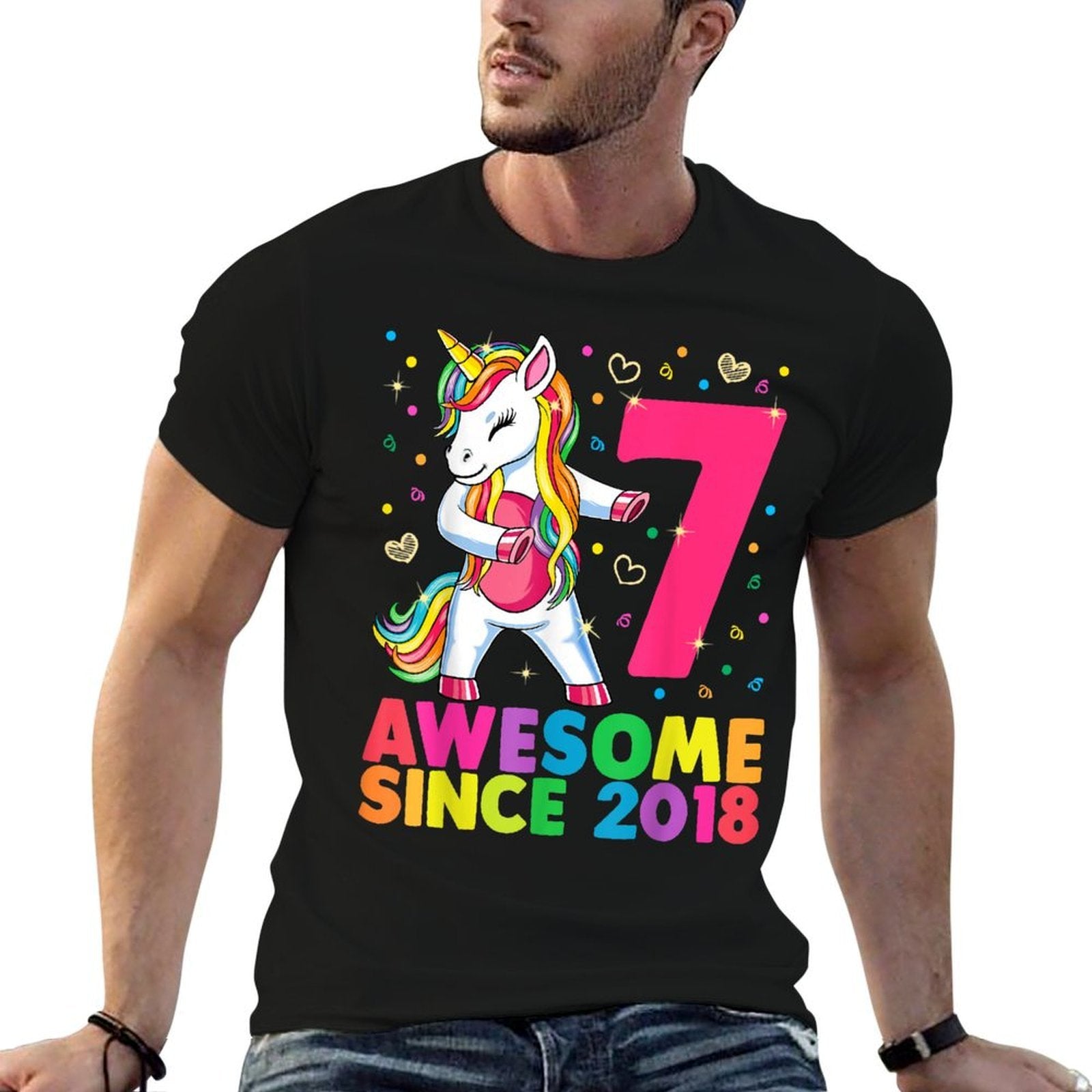 7 Years Old Unicorn Flossing 7th Birthday Girl Unicorn Party  Lightweight T-Shirt