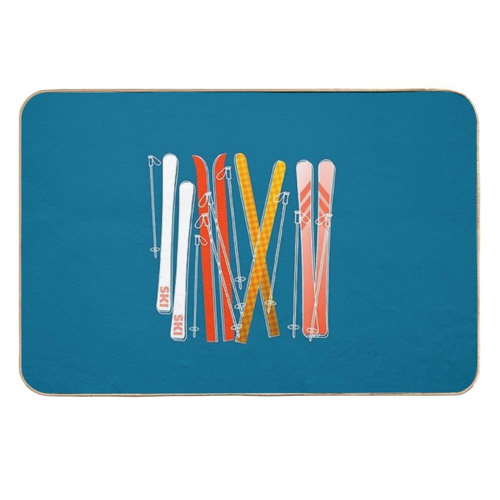 Retro Ski on Dark Blue  Easy Maintenance Bath Mat