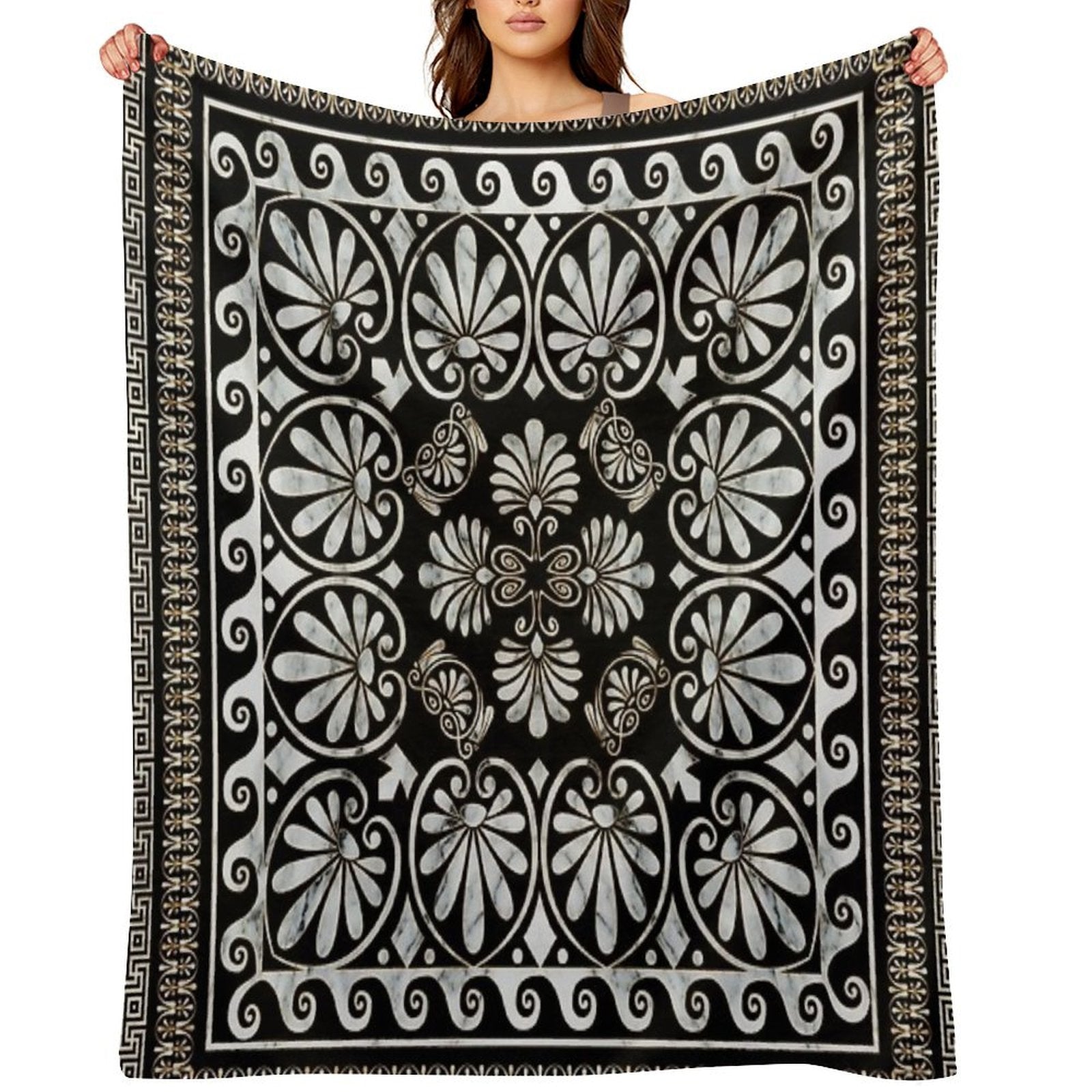 Luxury Greek Ornament Black And White Marble Comfort Throw Blanket