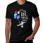 Mens Its My 18th Birthday Planet Balloons Astronaut Guitar Player  Stretchy T-Shirt