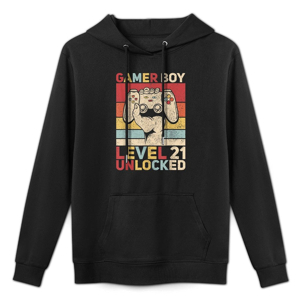 Mens Gamer Boy Level 21 Unlocked 21 Years Old Boy 21st Birthday Customizable Surface Hoodie