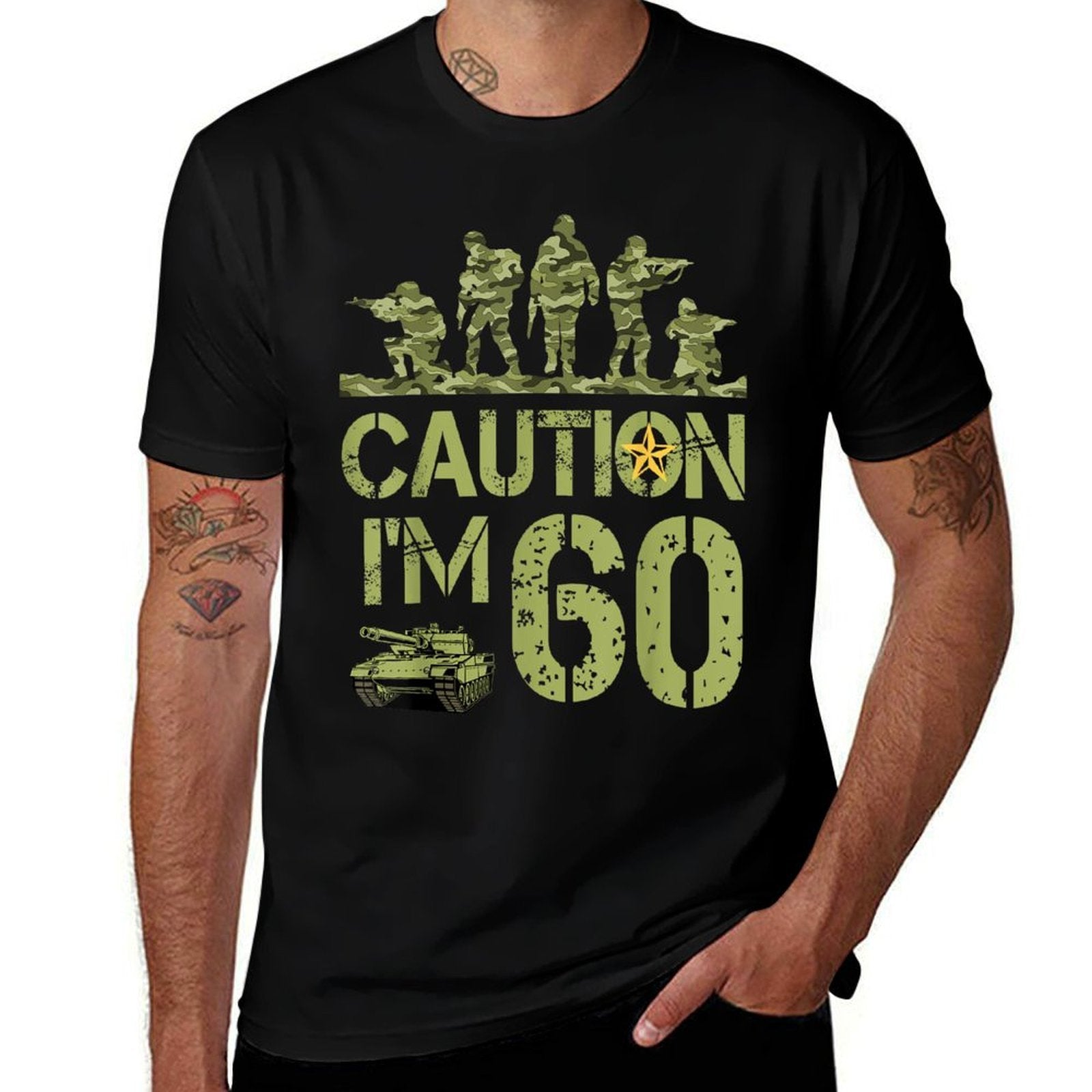 60th Army Birthday Military I'm 60 Year Old Camo Birthday  Wrinkle-resistant T-Shirt