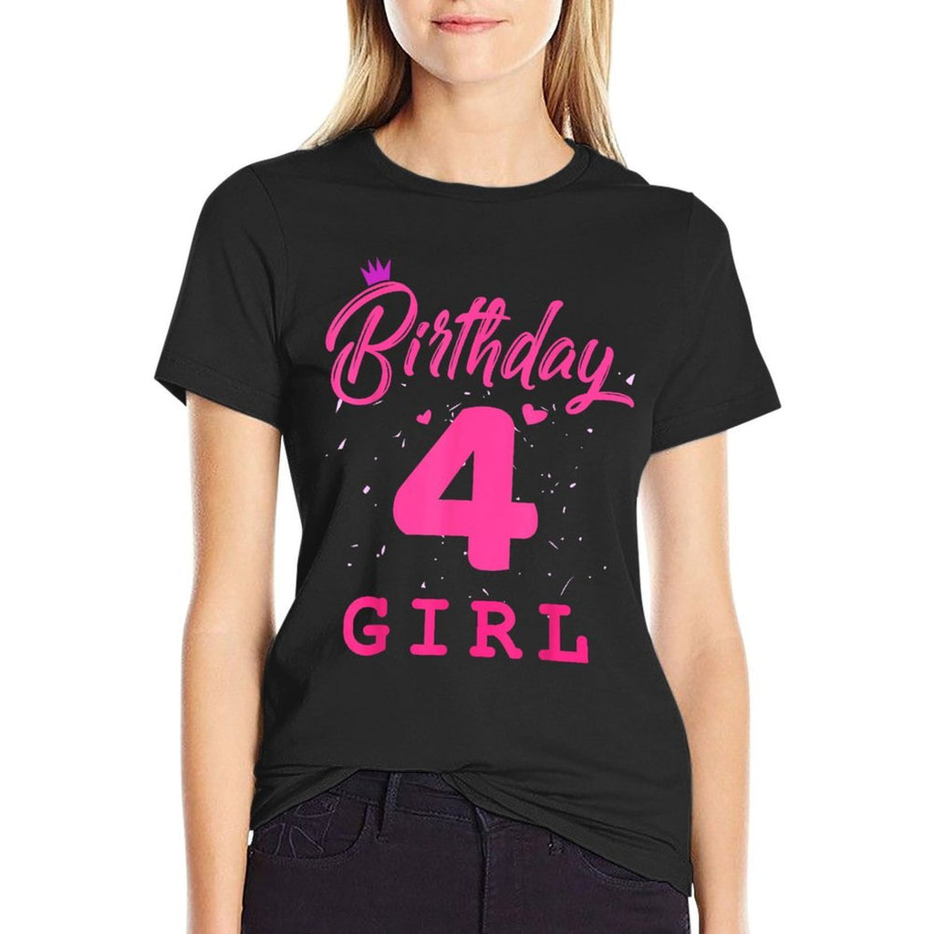 Happy Birthday , Girls 4th Party 4 Years Old Bday  Polyester Blend T-Shirt