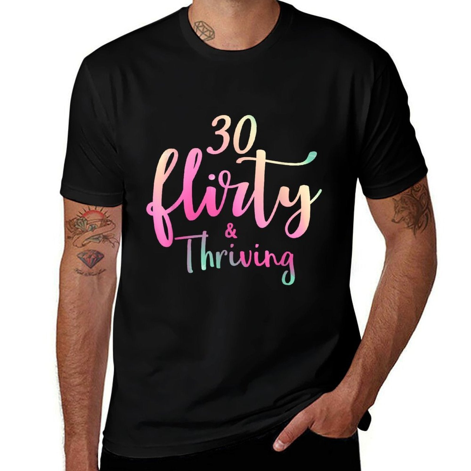 30 Thirty, Flirty & Thriving 30th Birthday Party  Heathered Texture T-Shirt