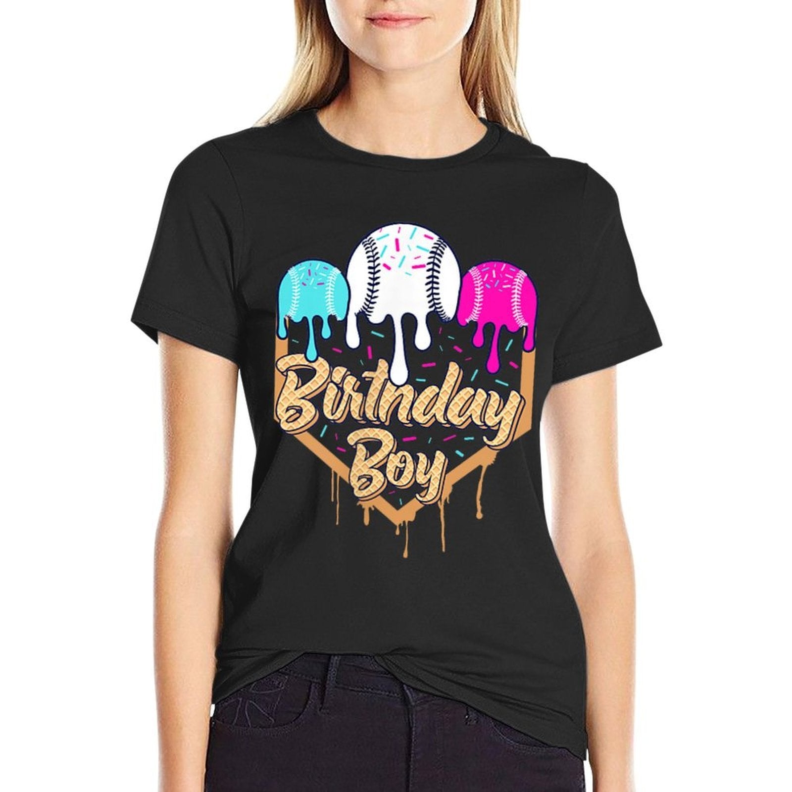 7th Birthday Baseball Ice Cream Drip Sprinkles 7 Year Old  Affordable Price T-Shirt
