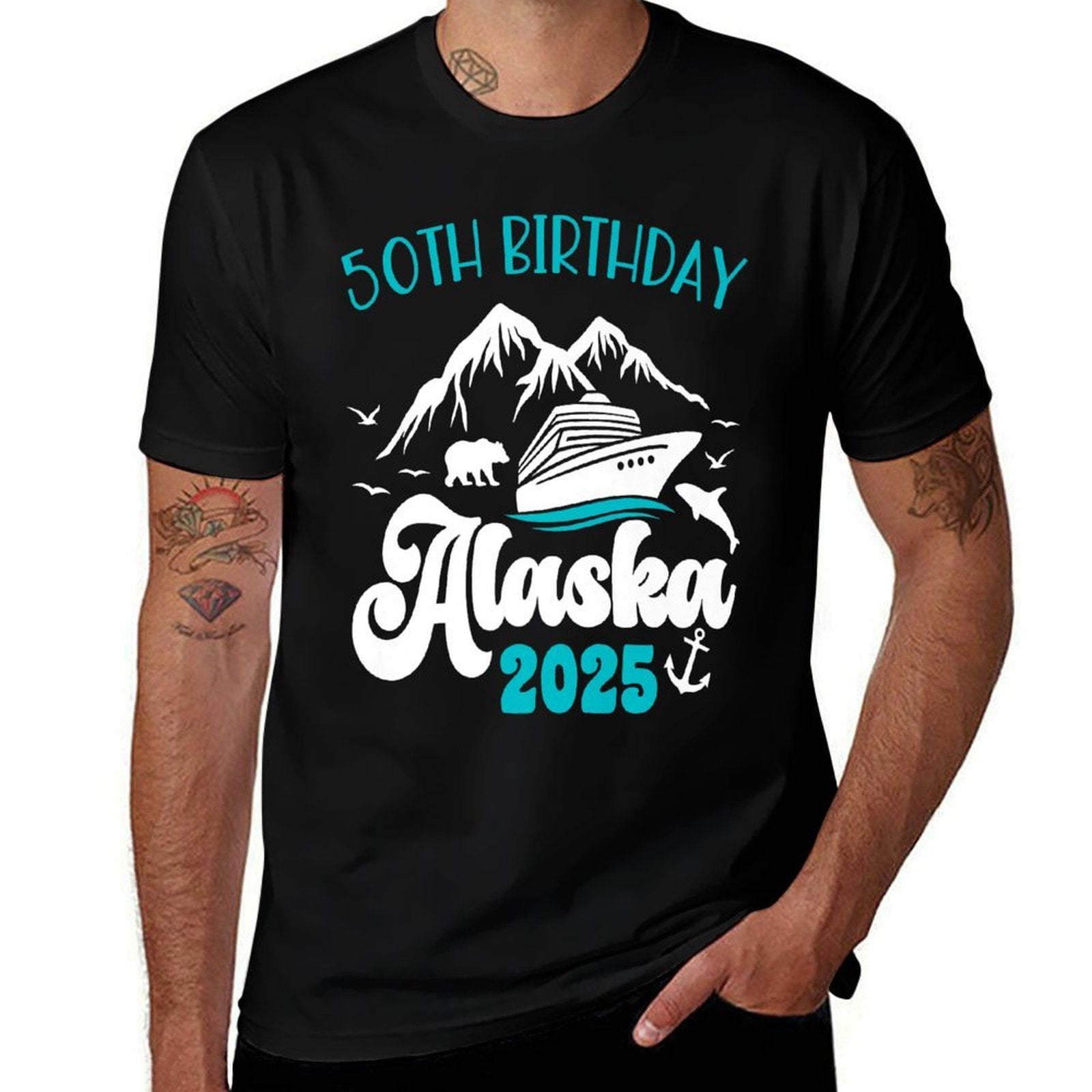 50th Birthday Alaska Cruise 2025 Matching Family Men Women Premium  Polyester Blend T-Shirt