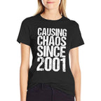20 Years Old 2001 Causing Chaos Funny 20th Birthday  High-quality Stitching T-Shirt