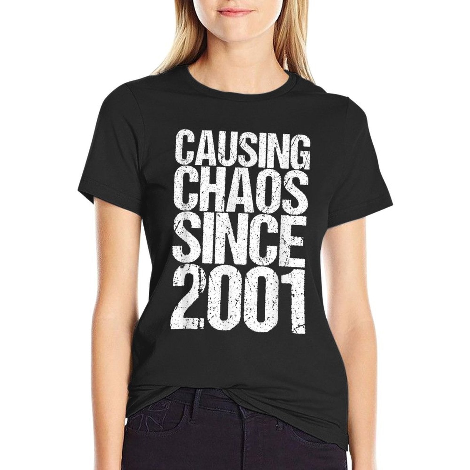 20 Years Old 2001 Causing Chaos Funny 20th Birthday  High-quality Stitching T-Shirt