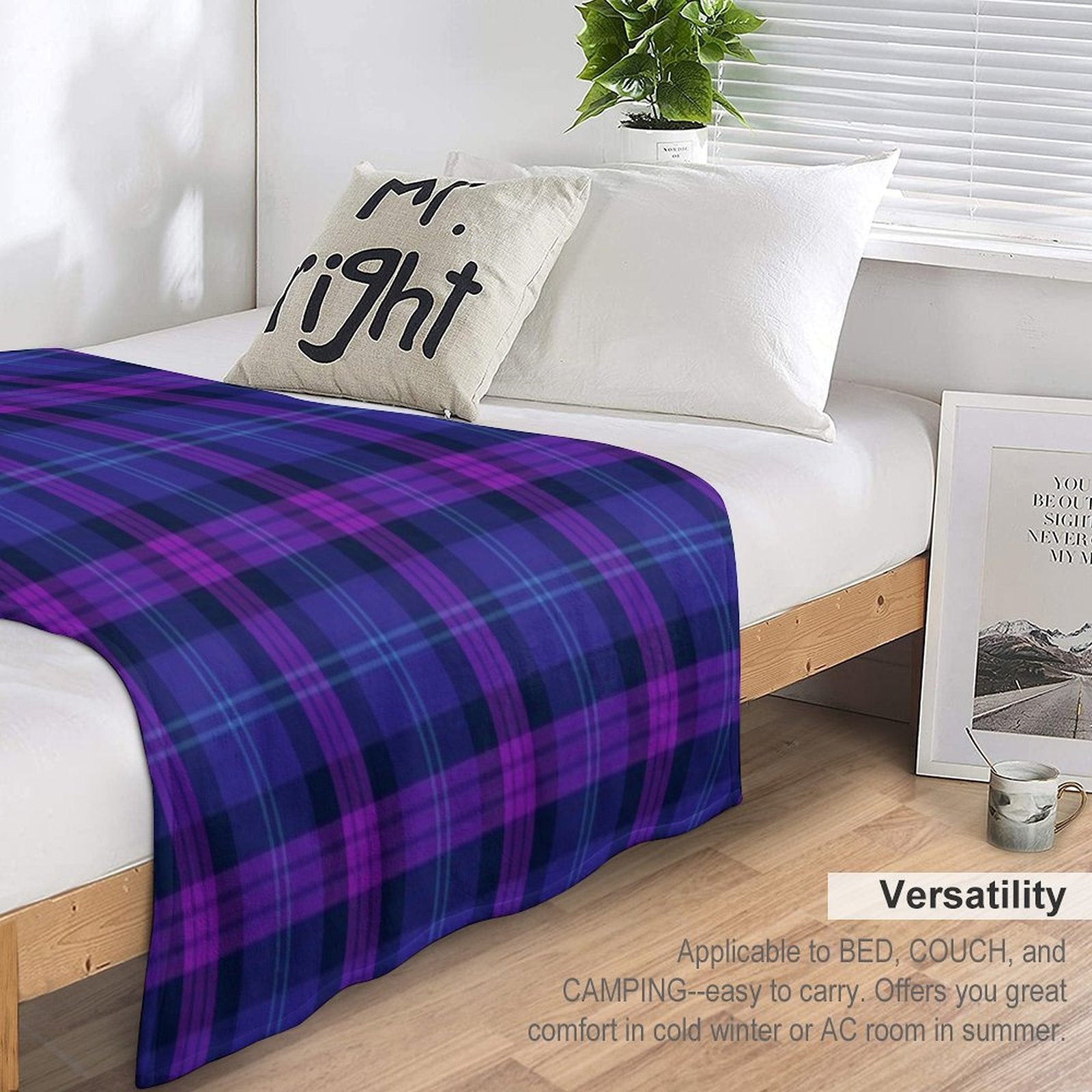 Great Scot Tartan  Cute Blue And Purple Scottish Plaid Eco-conscious Throw Blanket