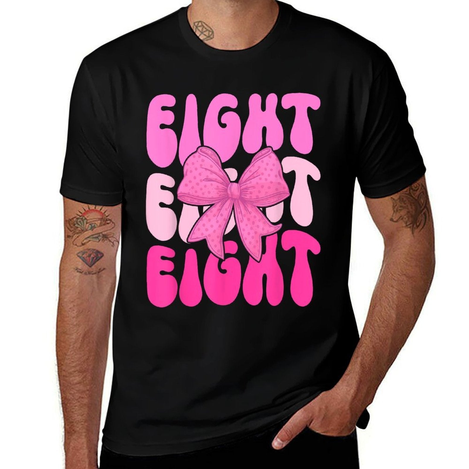 8th Coquette Birthday Party Eight Year Old Girl Coquette Bow  Easy-care T-Shirt