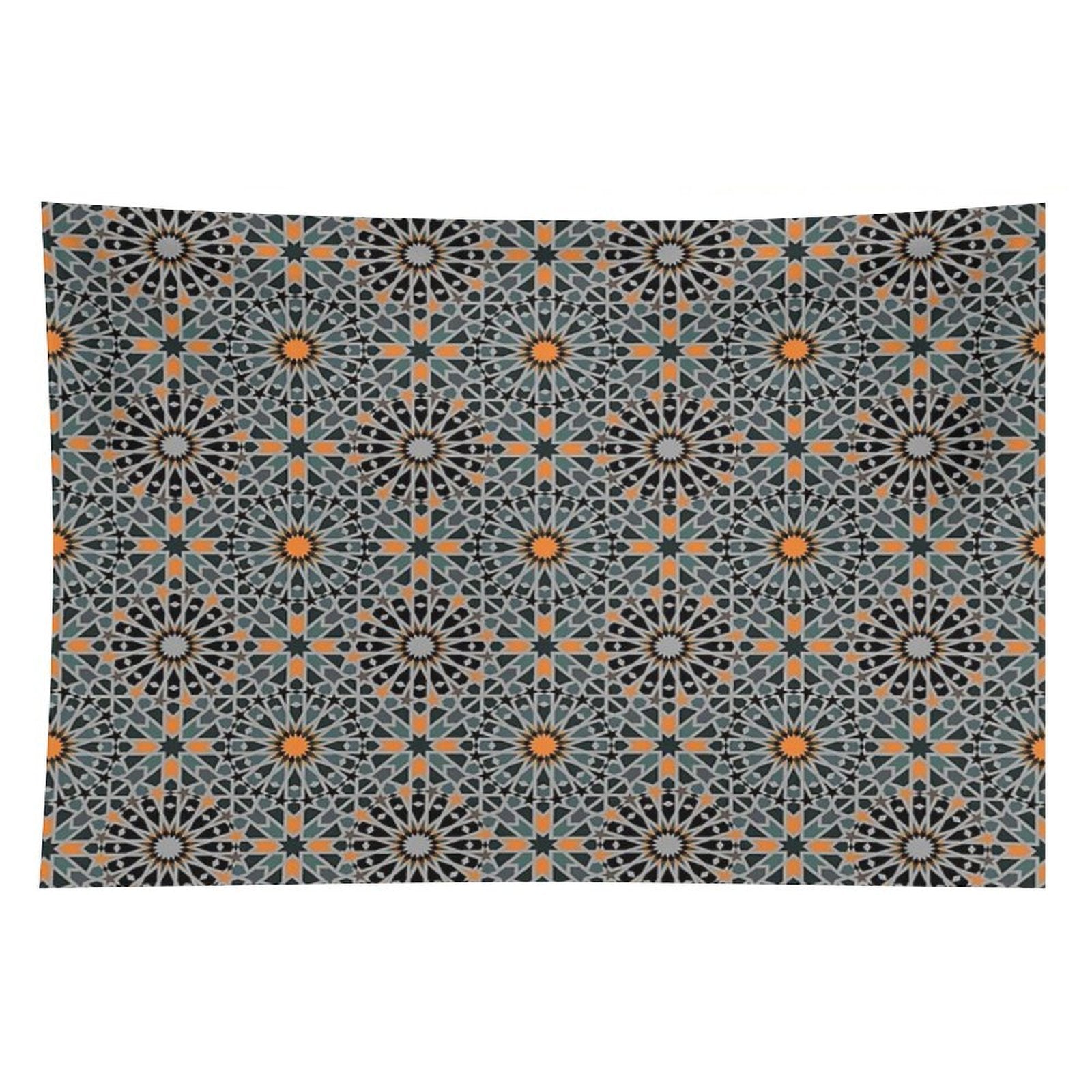 Celestial Illumination Orange Stars in Geometric Night Tapestry