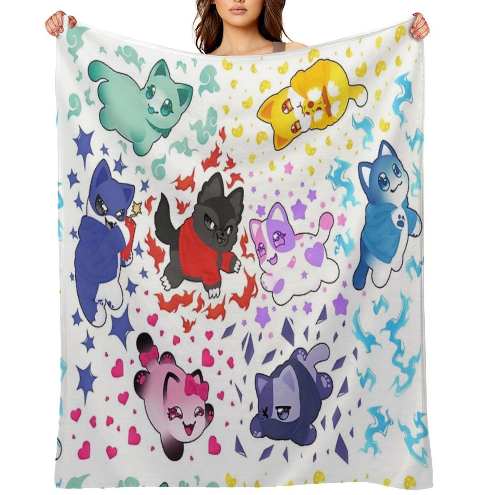 Aphmau And Friends Love Heart Meemeow Cat Pattern Comfort Throw Blanket