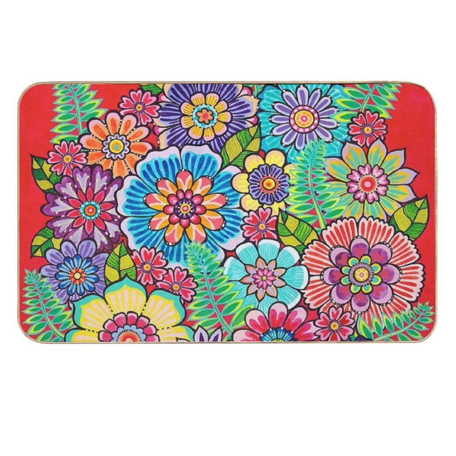 Blooms on Red  Long-Lasting Bath Mat