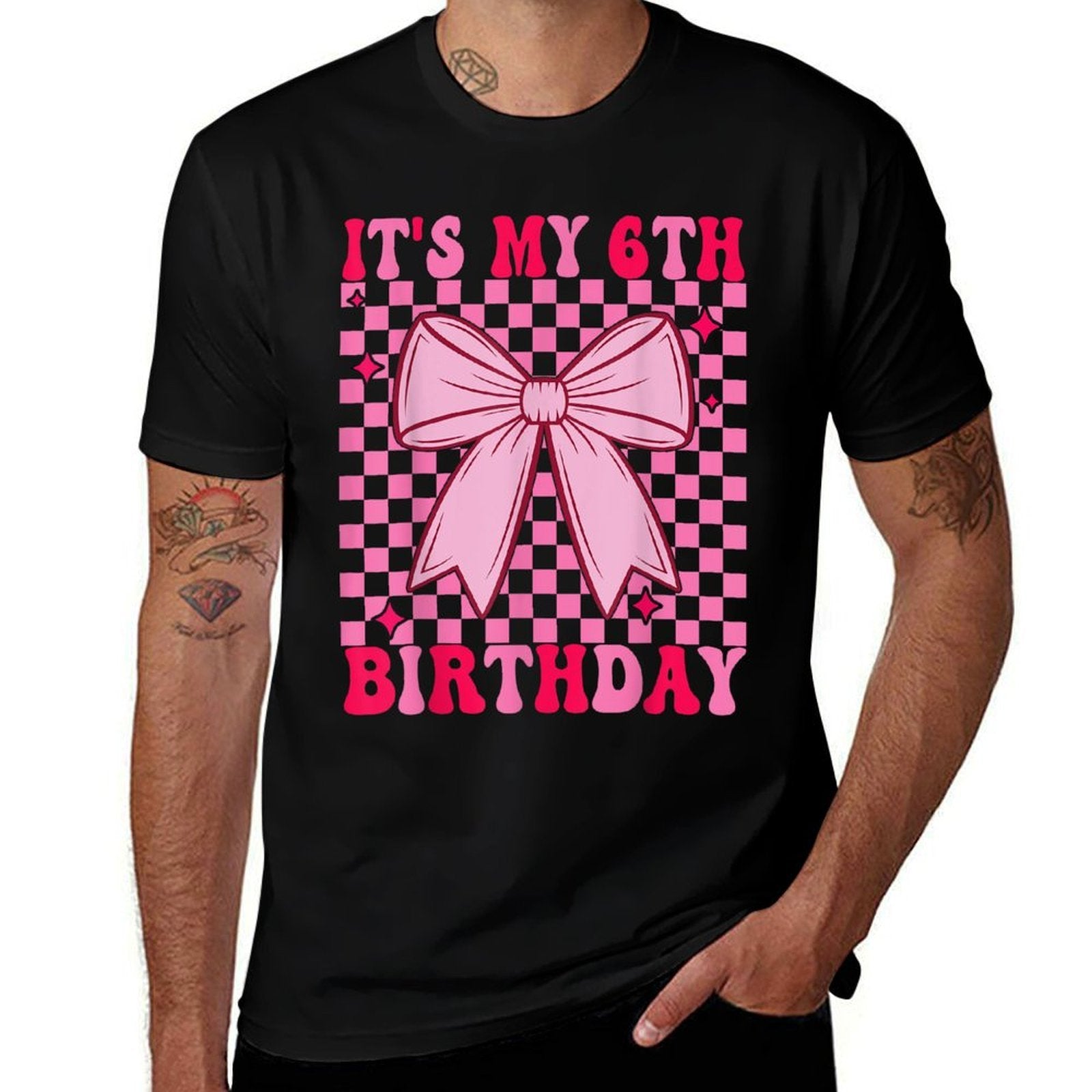 6th Coquette Themed Birthday Six Year Old Girl Bow  Trendy Pattern T-Shirt