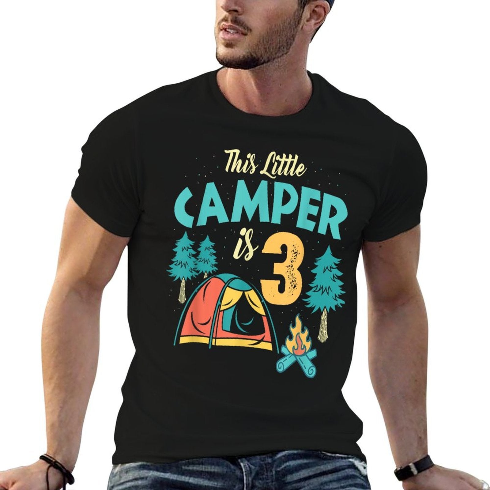 3rd Birthday This Little Camper Is 3 Years Old Bday  Trendy Pattern T-Shirt