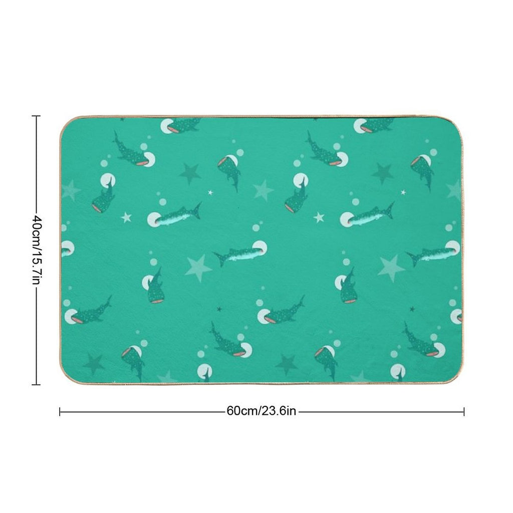 Teal Whale Shark  Easy To Clean Bath Mat