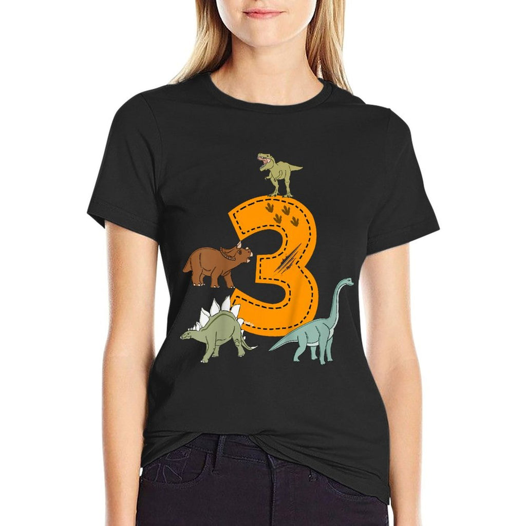 Kids 3rd Birthday Boys Dino Dinosaurs Birthday  Slim-fit Cut T-Shirt