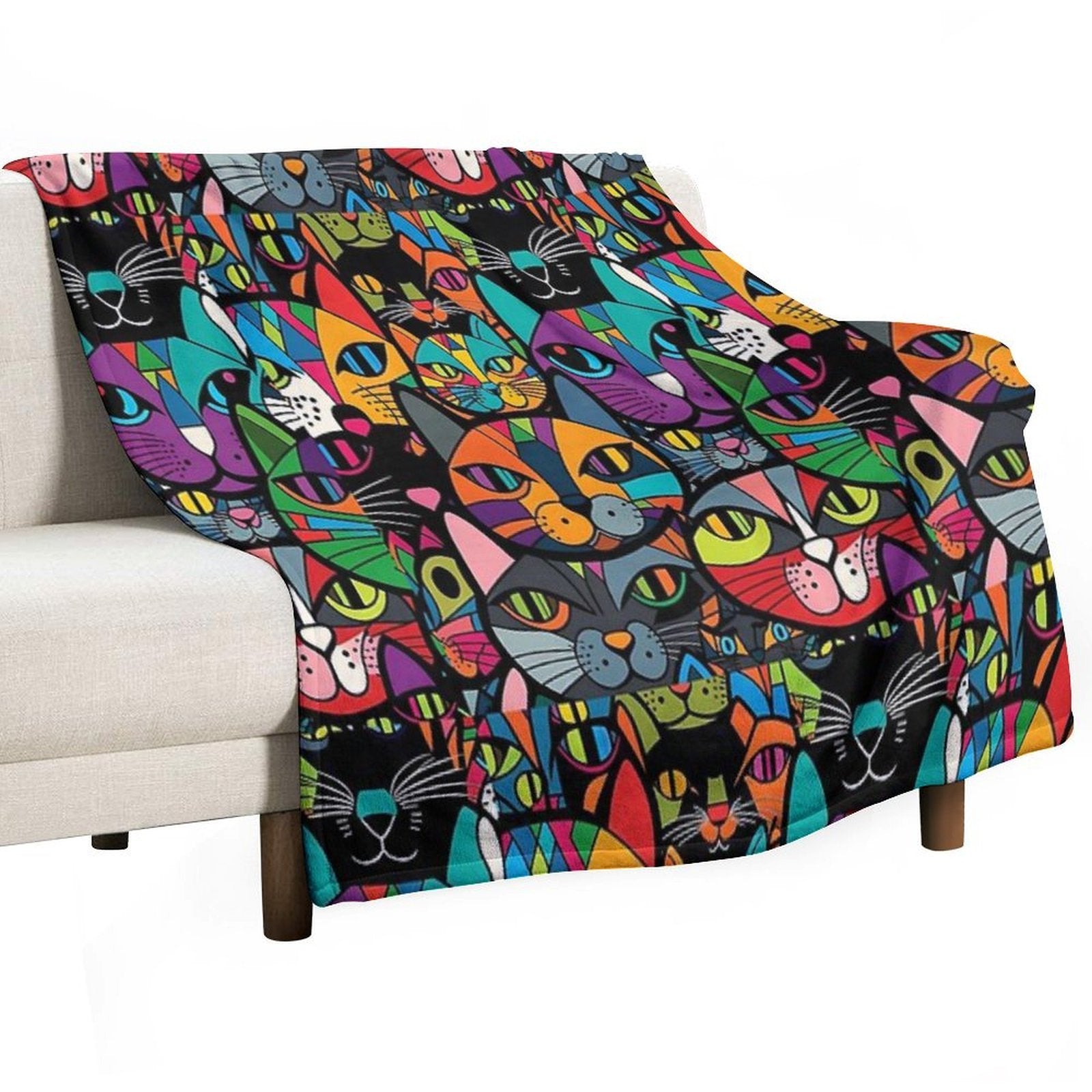 Colourful Bold Cat Pattern #3 Gift-ready Throw Blanket