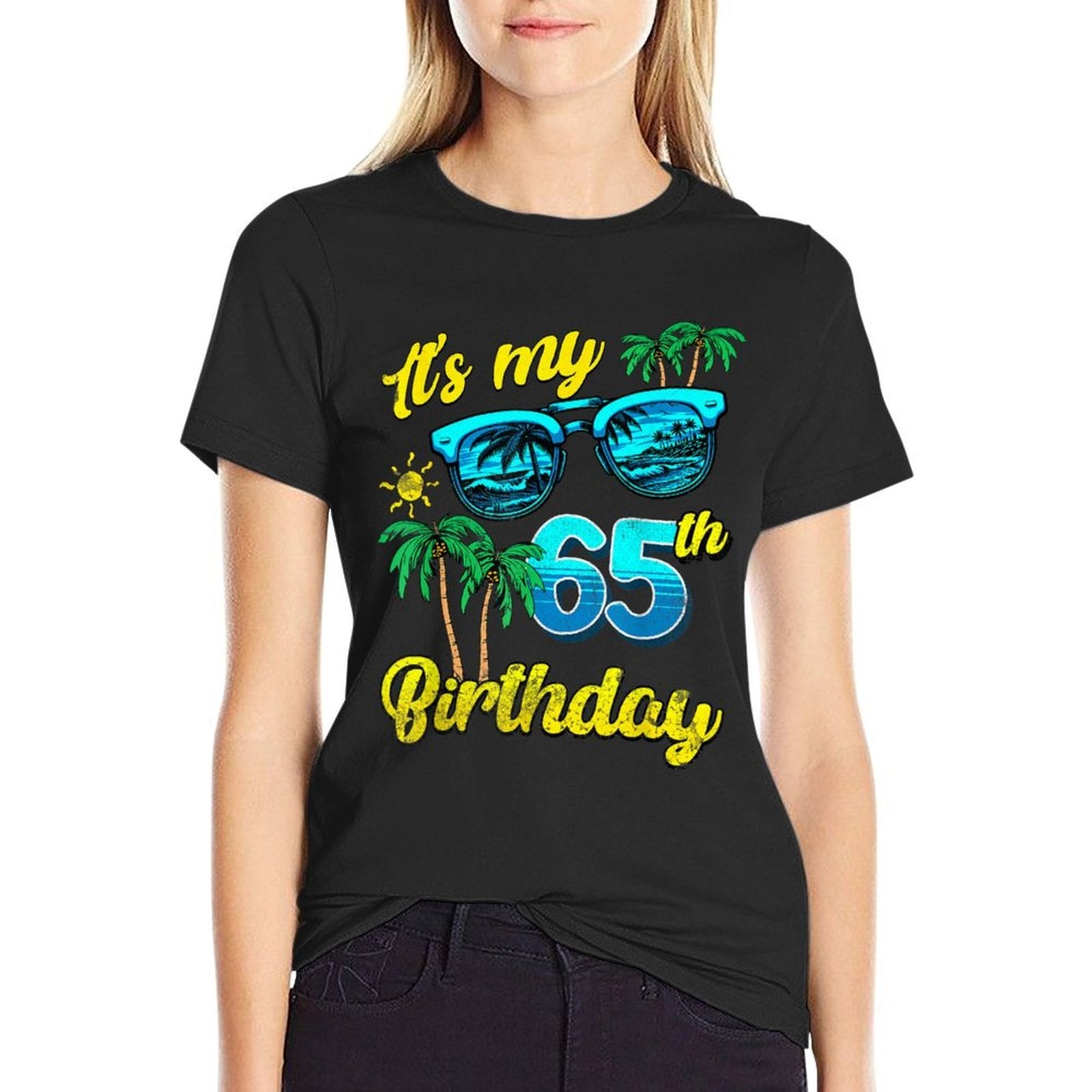 It's My 65th Birthday Tropical Beach Summer 65 Years Old  Oversized Silhouette T-Shirt