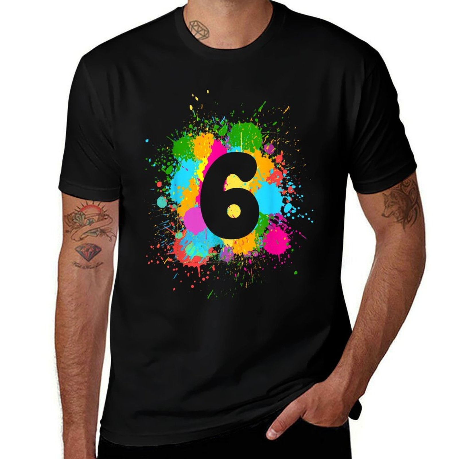 6 Years Old Birthday Colorful Paint Splashes Girls Boys  Easy-care T-Shirt