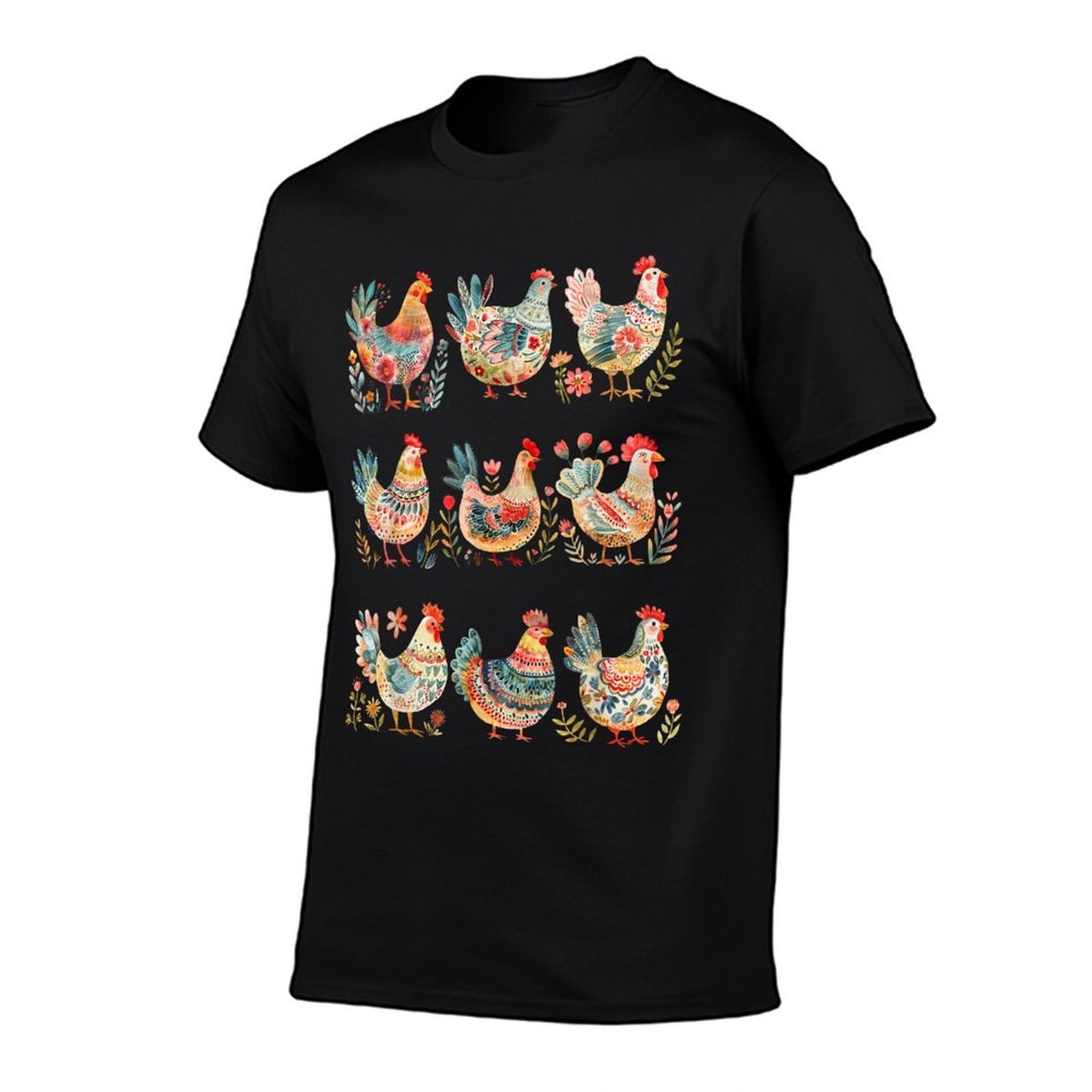 Cottagecore Floral Chicken Folk Art Scandi Farm Animal Lover  Lightweight T-Shirt