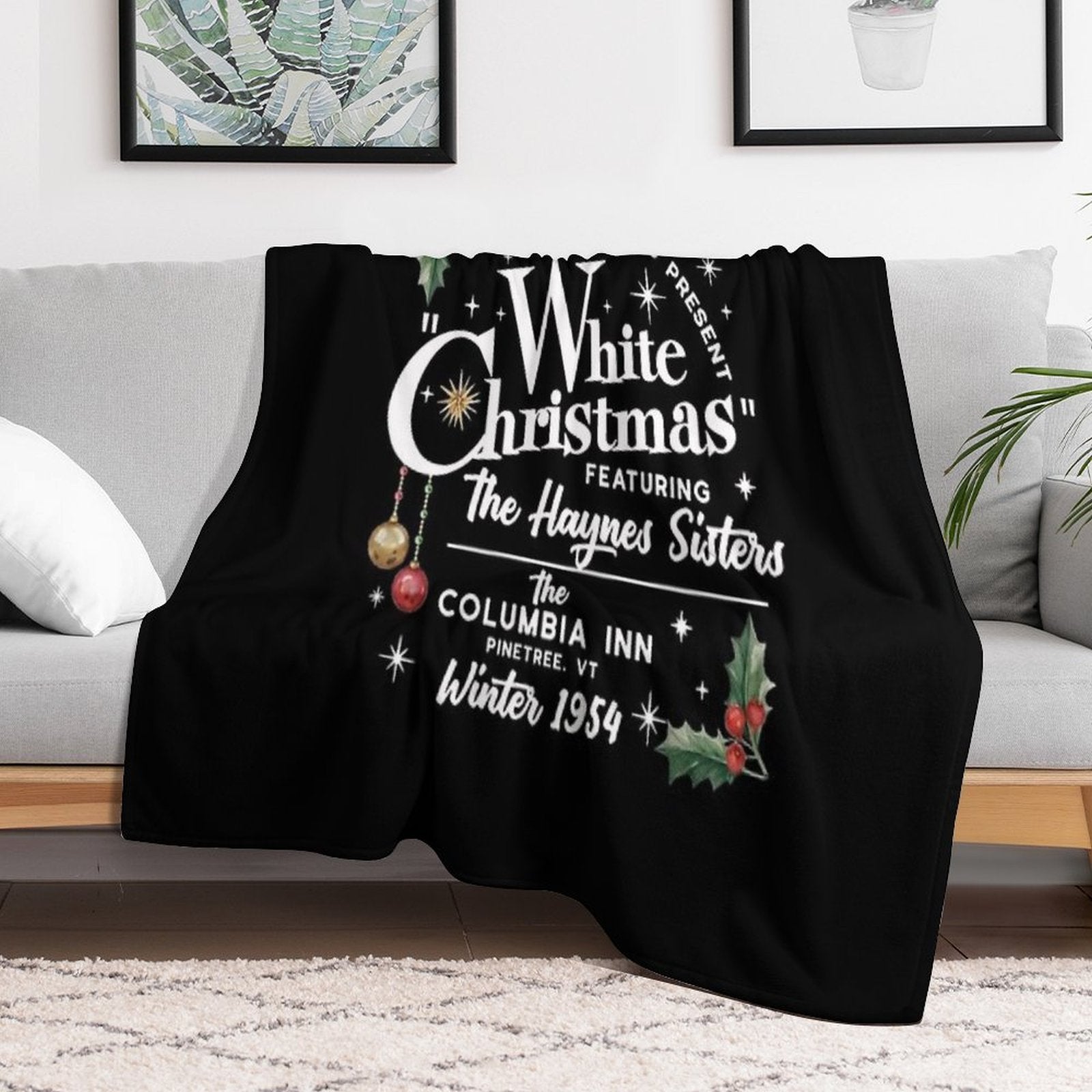 Vintage White Christmas Movie Machine-washable Throw Blanket