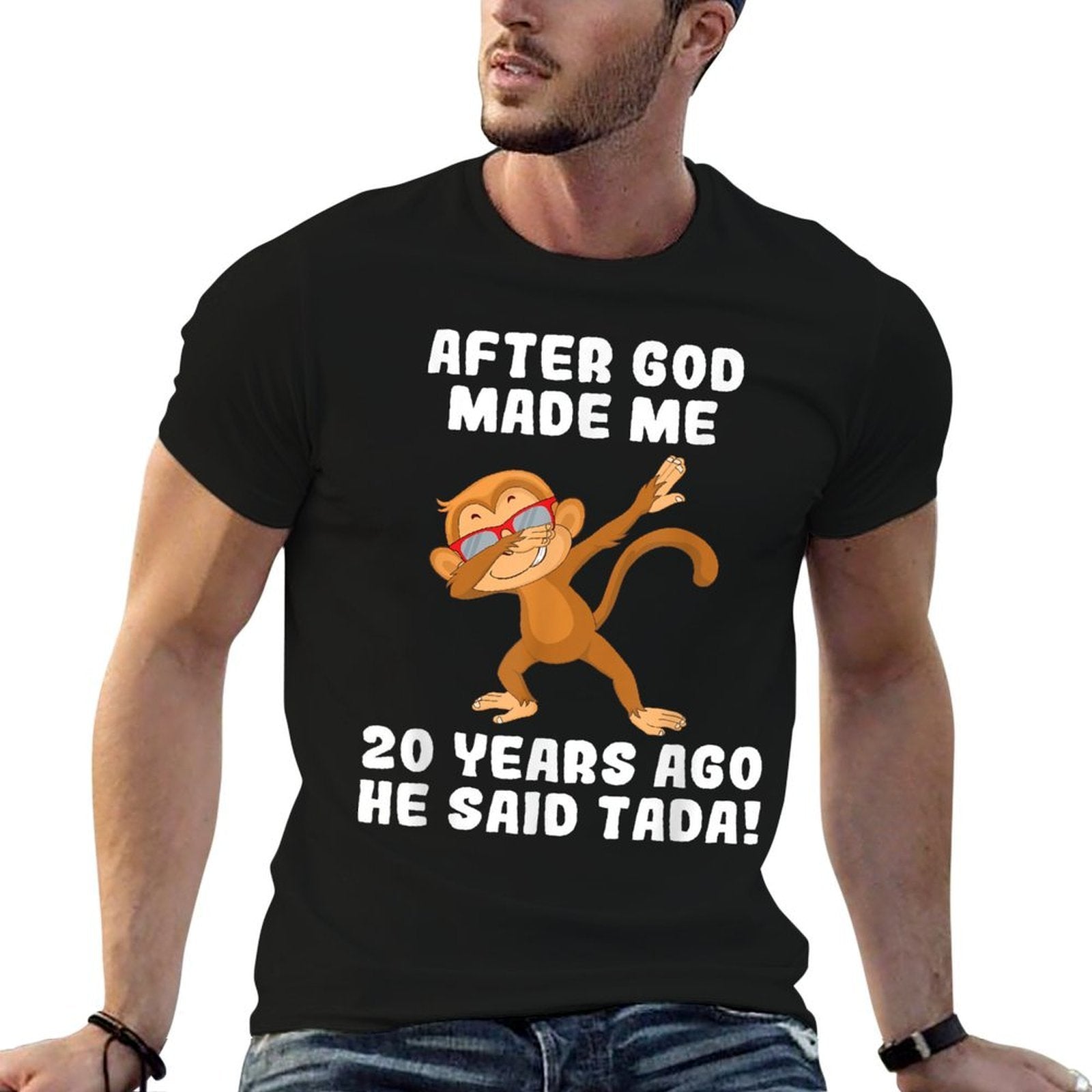 After God Made Me 20 Years Ago Man Woman 20th Birthday  Ribbed Collar T-Shirt