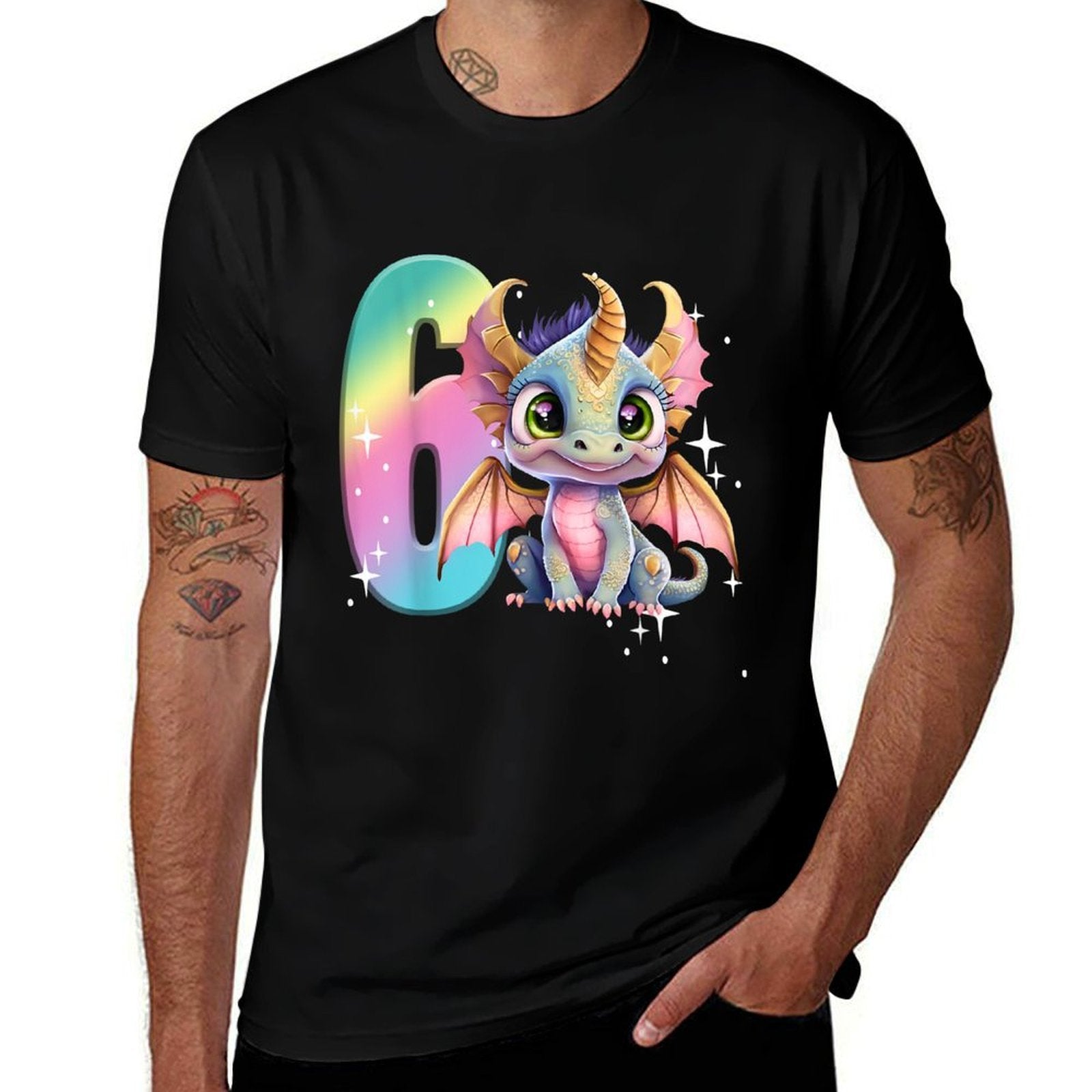 6th Birthday Dragon Party Rainbow Girl Dragon Cute Six  Slim-fit Cut T-Shirt