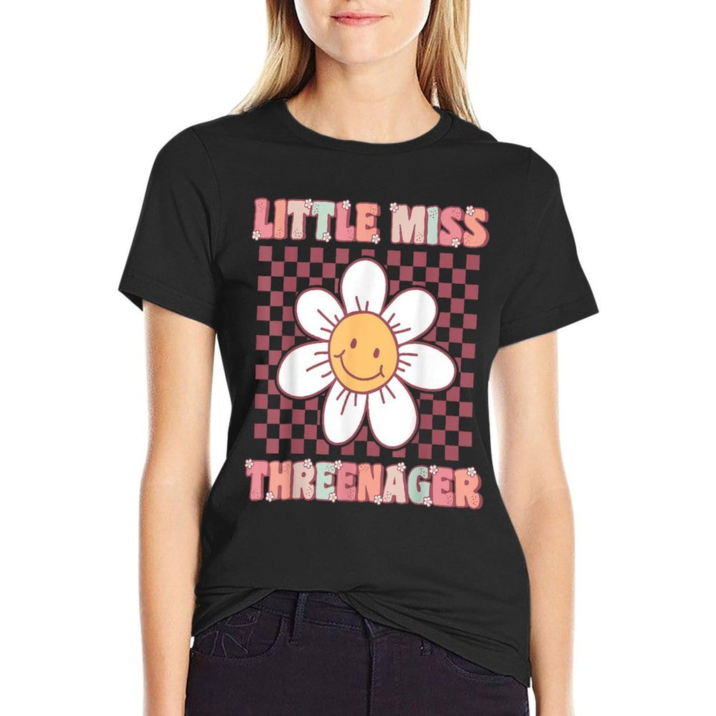 Little Miss Threenager Cute Groovy 3rd Birthday Party Flower  Breathable T-Shirt