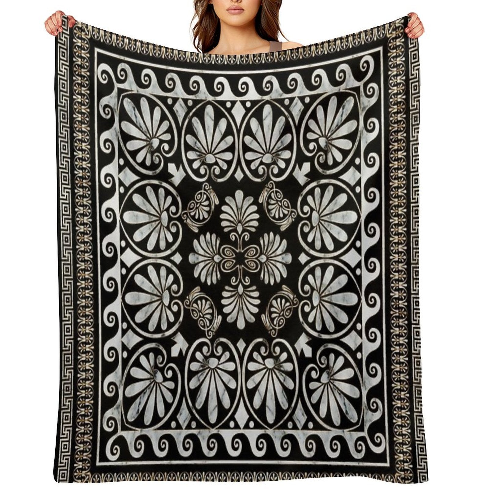 Luxury Greek Ornament Black And White Marble Comfort Throw Blanket