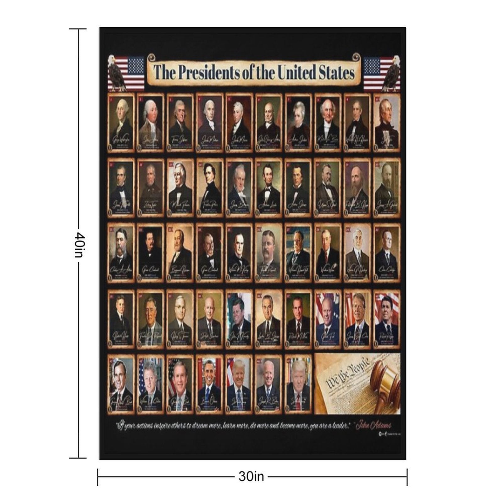 47 Presidents of The United States of America Featuring Donald Trump Black Background Sustainable Throw Blanket