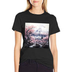 Sakura Waltz Japanese Petals Unfurl Twilight Mountains Raglan Baseball  Stretchy T-Shirt