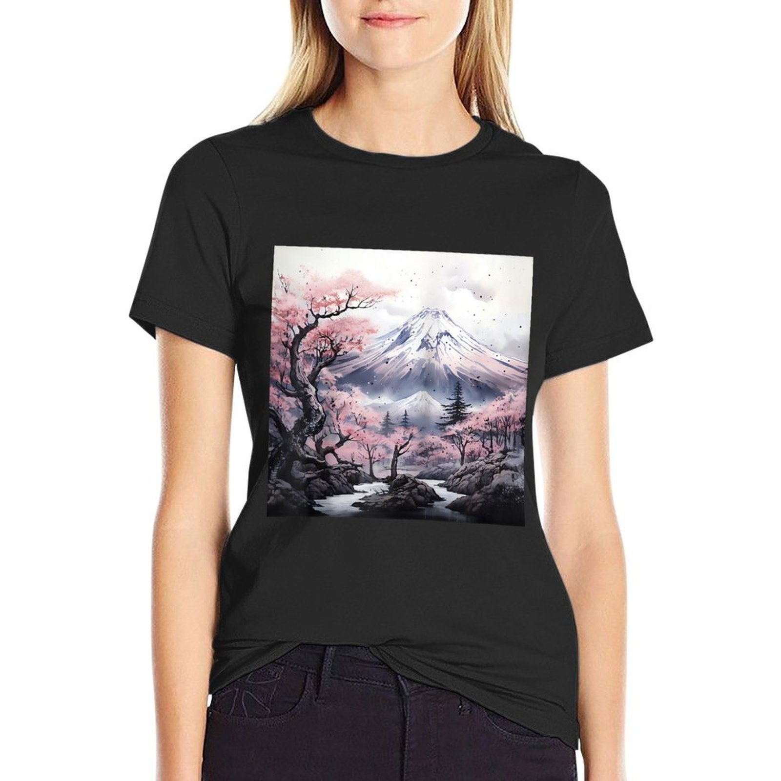 Sakura Waltz Japanese Petals Unfurl Twilight Mountains Raglan Baseball  Stretchy T-Shirt