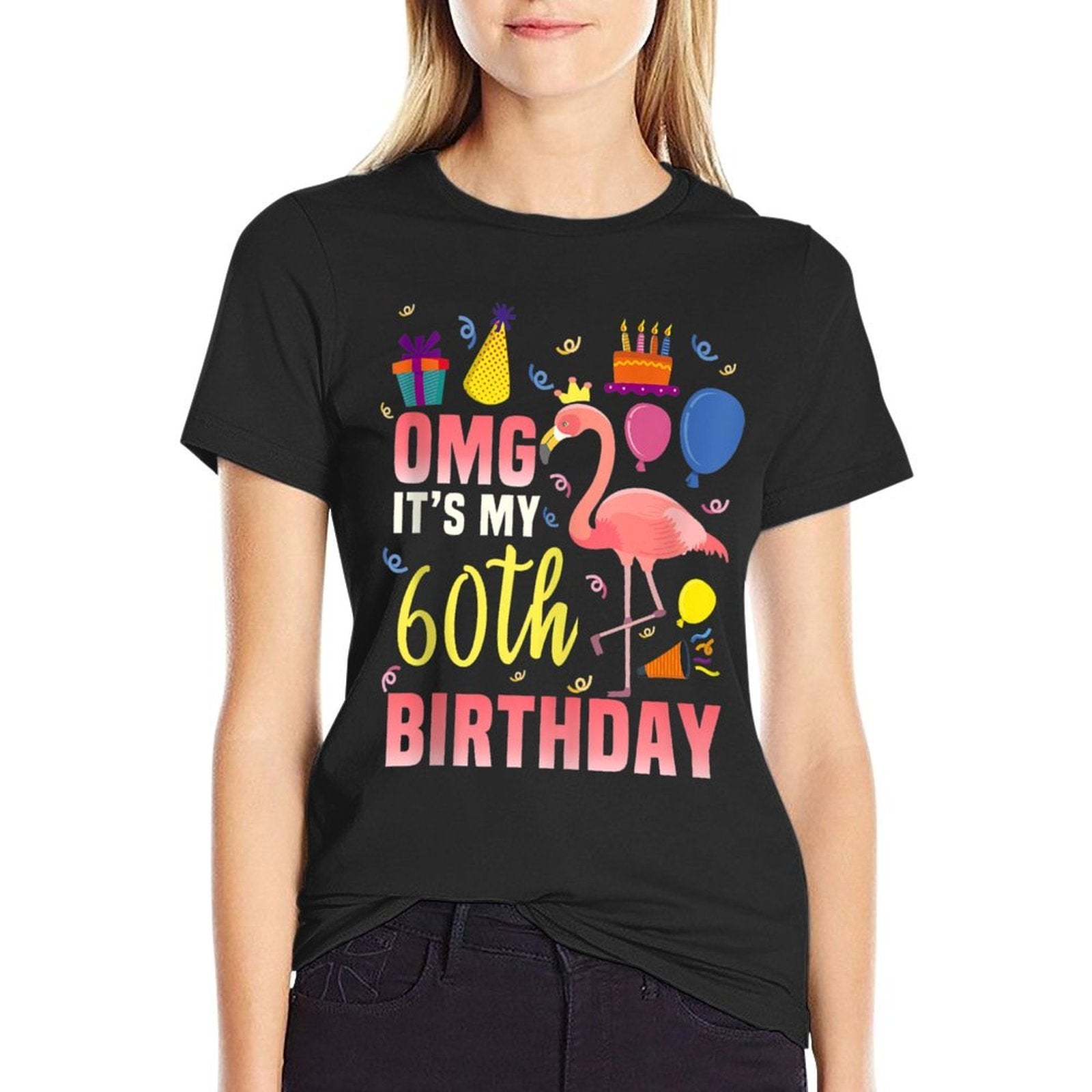 60 Year Old Women Men Gift Flamingo It's My 60th Birthday  Wrinkle-resistant T-Shirt
